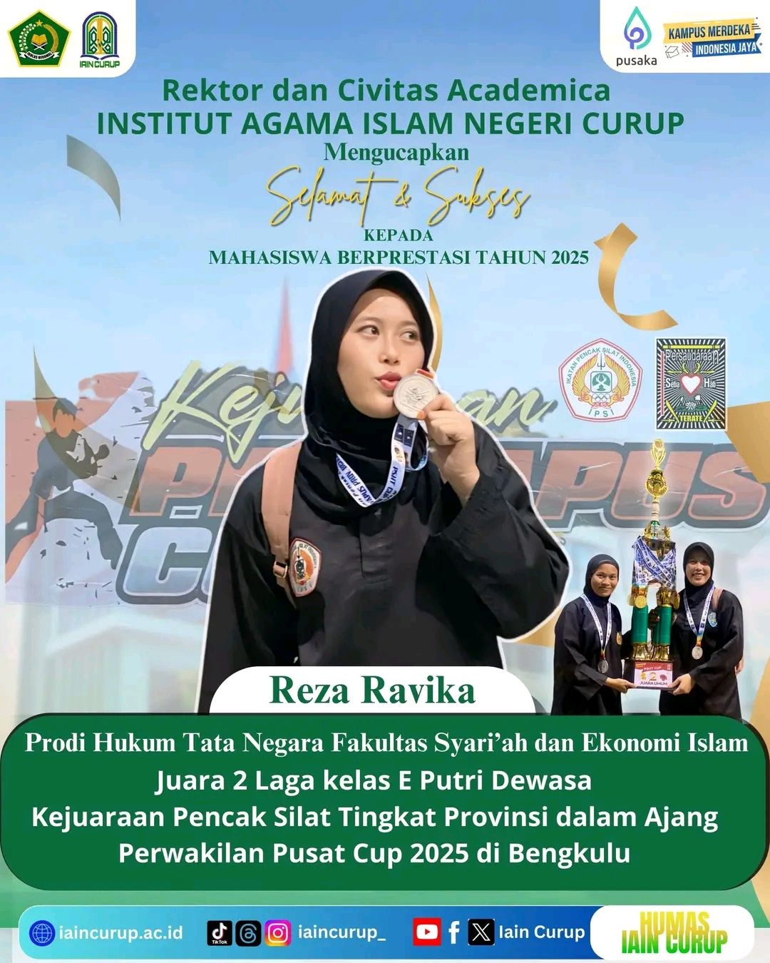 Mengharumkan Nama IAIN Curup, Reza Ravika Raih Juara II Pencak Silat Tingkat Provinsi Perwakilan Pusat Cup 2025