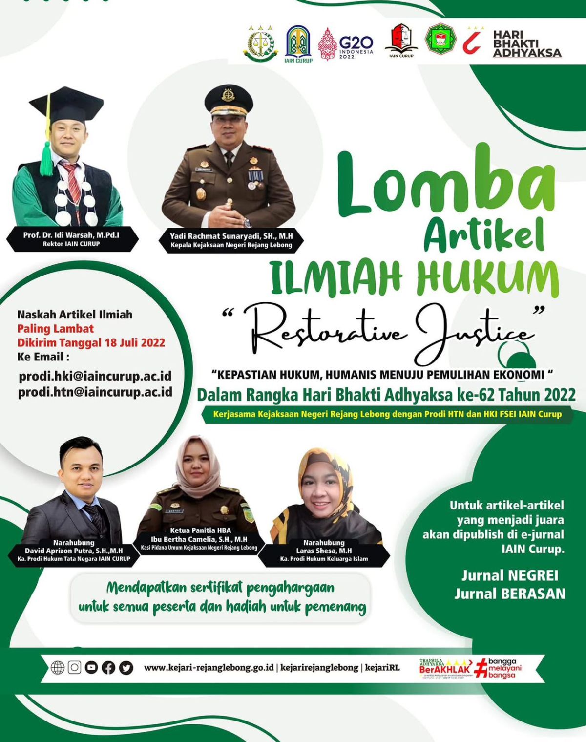 Kejaksaan Negeri Rejang Lebong dan IAIN Curup Gelar Lomba Artikel Ilmiah Hukum Tingkat Nasional Bertema Restorative Justice